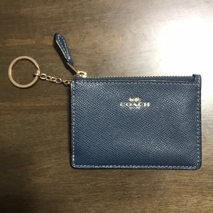 Coach Card Key Chain, Blue Leather